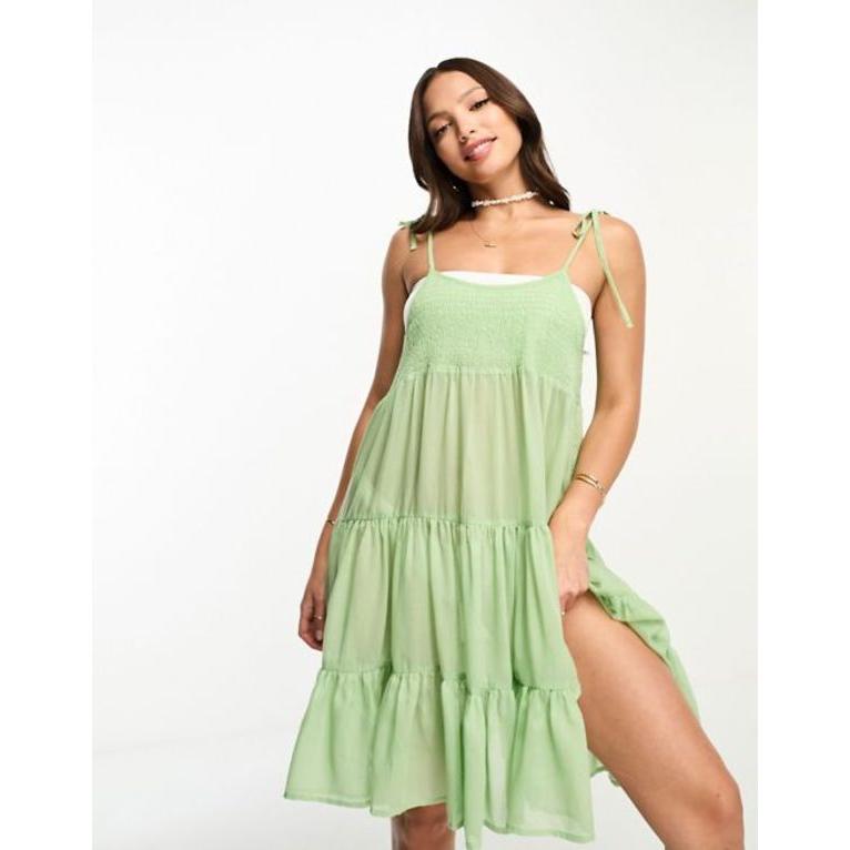 限定セール！ ベロモーダ レディース ワンピース トップス Vero Moda Tall shirred strappy beach mini dress in sage green
