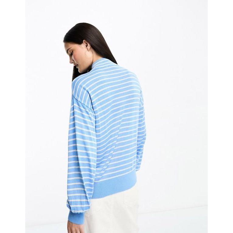 特価品 ワイエーエス レディース ニット・セーター アウター Y.A.S zip neck sweater in blue stripe