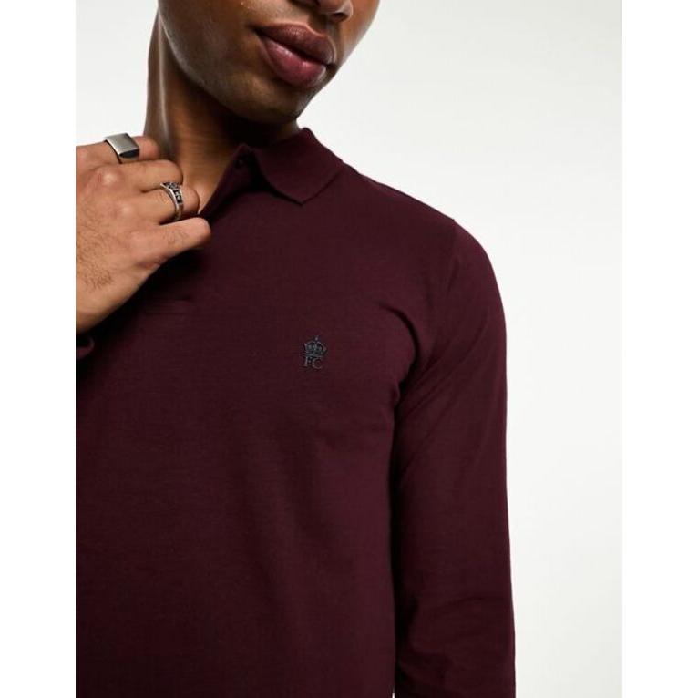 日本正規流通品 フレンチコネクション メンズ ポロシャツ トップス French Connection long sleeve polo in Burgundy
