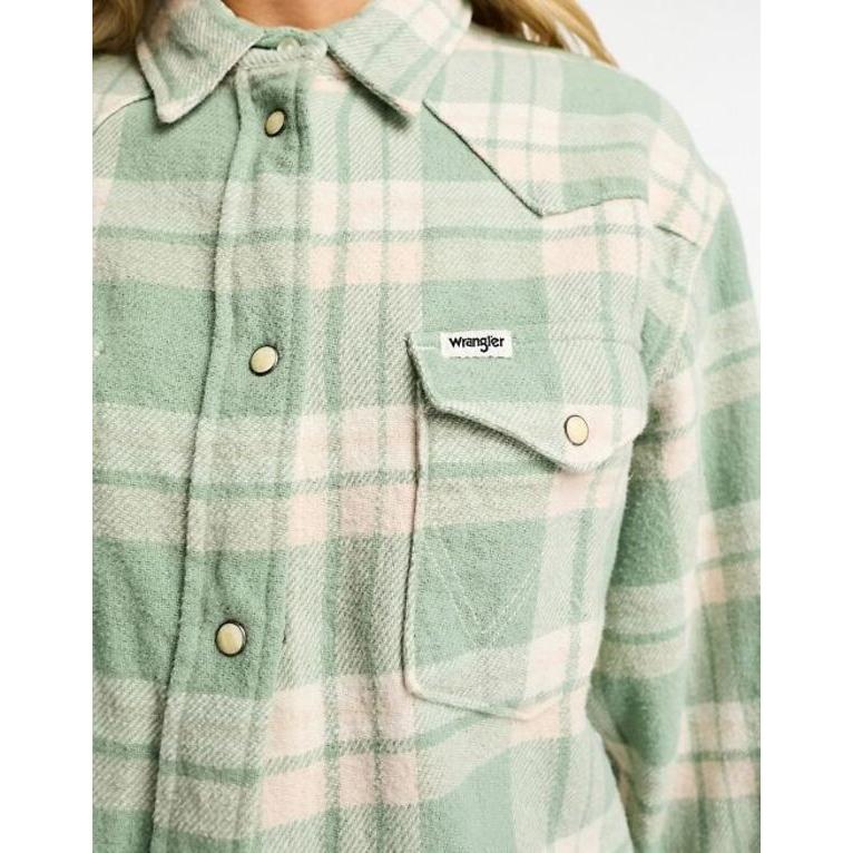 ラングラー レディース シャツ トップス Wrangler plaid soft touch overshirt in mint and white｜revida2｜02