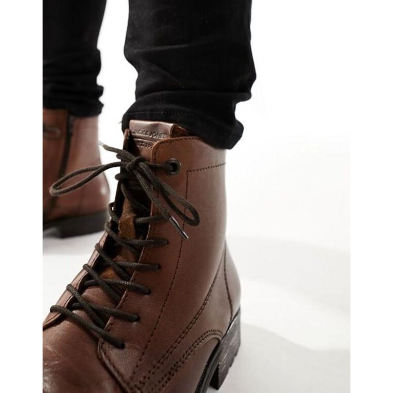 売れ筋の大人気 ジャック アンド ジョーンズ メンズ ブーツ・レインブーツ シューズ Jack & Jones leather lace up boot in brown