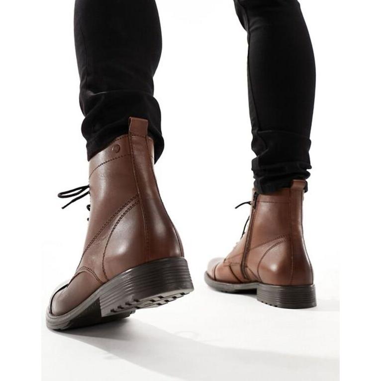 売れ筋の大人気 ジャック アンド ジョーンズ メンズ ブーツ・レインブーツ シューズ Jack & Jones leather lace up boot in brown