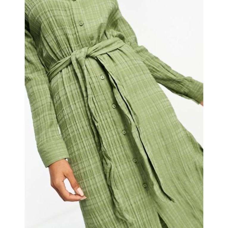 直売公式 ミスセルフフリッジ レディース ワンピース トップス Miss Selfridge textured belted maxi shirt dress in khaki