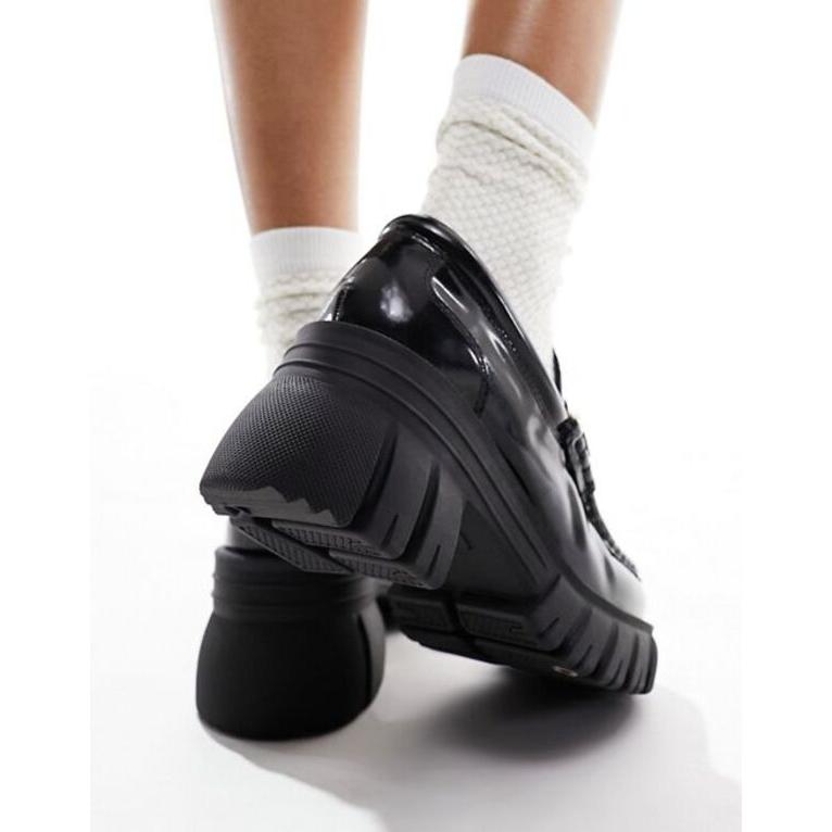 アルド レディース スリッポン・ローファー シューズ Aldo Bigwalk chunky heeled loafers in black leather｜revida2｜03