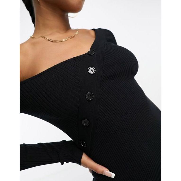 購入しましたが エイソス レディース ワンピース トップス ASOS DESIGN asymmetric knitted maxi dress with button detail in black