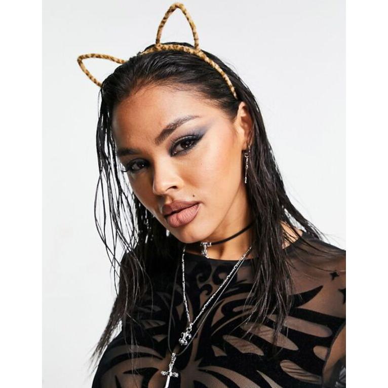 エイソス レディース ヘアアクセサリー アクセサリー ASOS DESIGN Halloween pack of 2 headbands with cat ears in black and leopard design｜revida2｜03