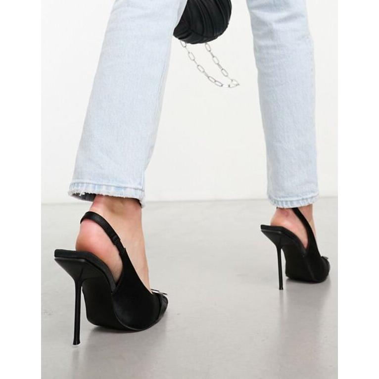 特売セール パブリックデザイア レディース ヒール シューズ Public Desire Spicy heeled slingback shoes with hardware in black satin