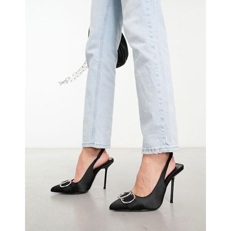 特売セール パブリックデザイア レディース ヒール シューズ Public Desire Spicy heeled slingback shoes with hardware in black satin