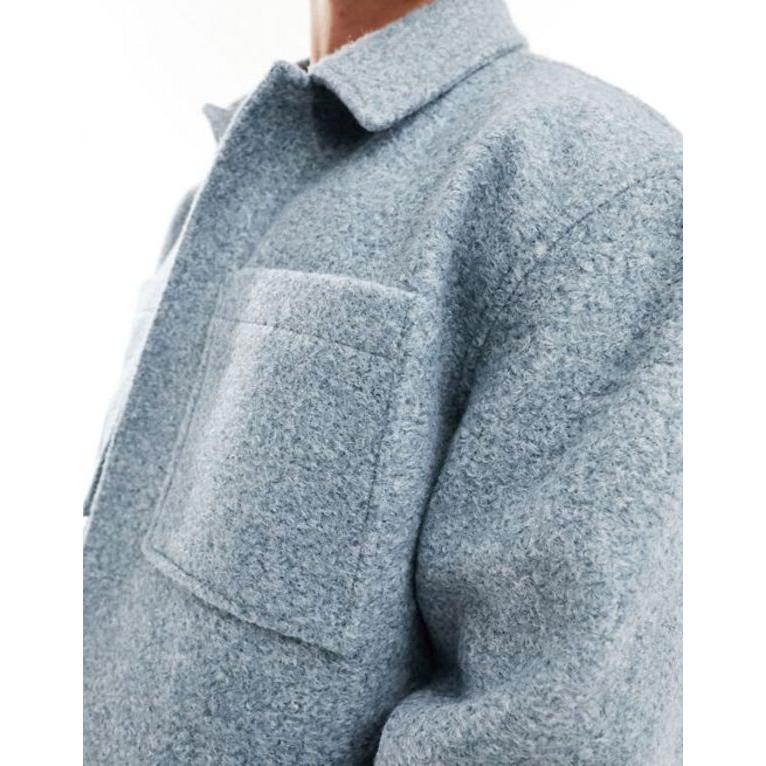 値段通販 エイソス メンズ ジャケット・ブルゾン アウター ASOS DESIGN wool look textured harrington jacket in blue