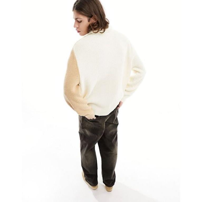 エイソス メンズ ニット・セーター アウター ASOS DESIGN knitted relaxed roll neck sweater in beige and gray splice｜revida2｜03