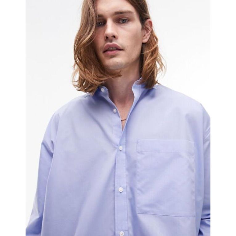 トップマン メンズ シャツ トップス Topman long sleeve extreme oversized shirt in light blue｜revida2｜03