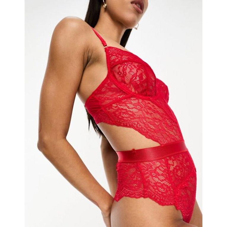 アンサマーズ レディース シャツ トップス Ann Summers hold me tight lace underwire bodysuit in red｜revida2｜03