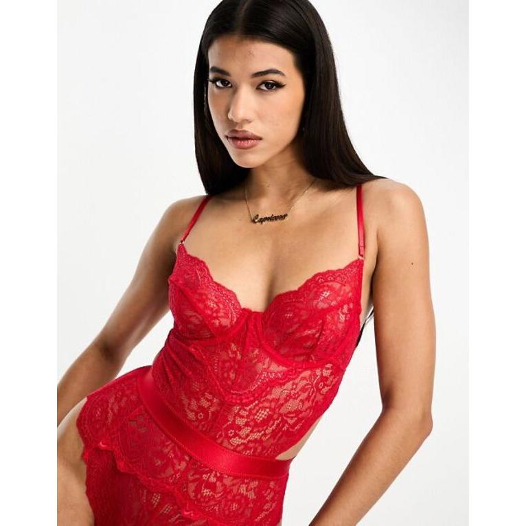 アンサマーズ レディース シャツ トップス Ann Summers hold me tight lace underwire bodysuit in red｜revida2｜04