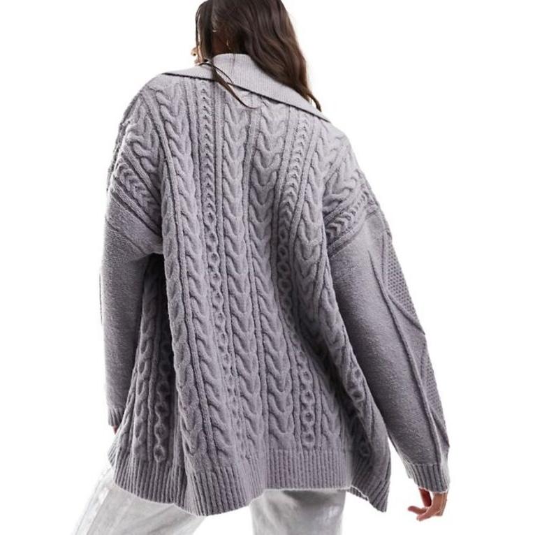 エイソス レディース カーディガン アウター ASOS DESIGN chunky cardigan in cable knit in gray｜revida2｜04