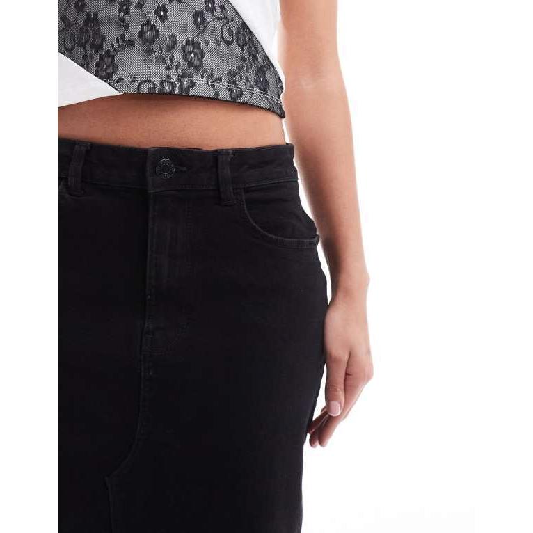 レディース スカート ボトムス Noisy May front slit denim maxi skirt in black 【Alexander】