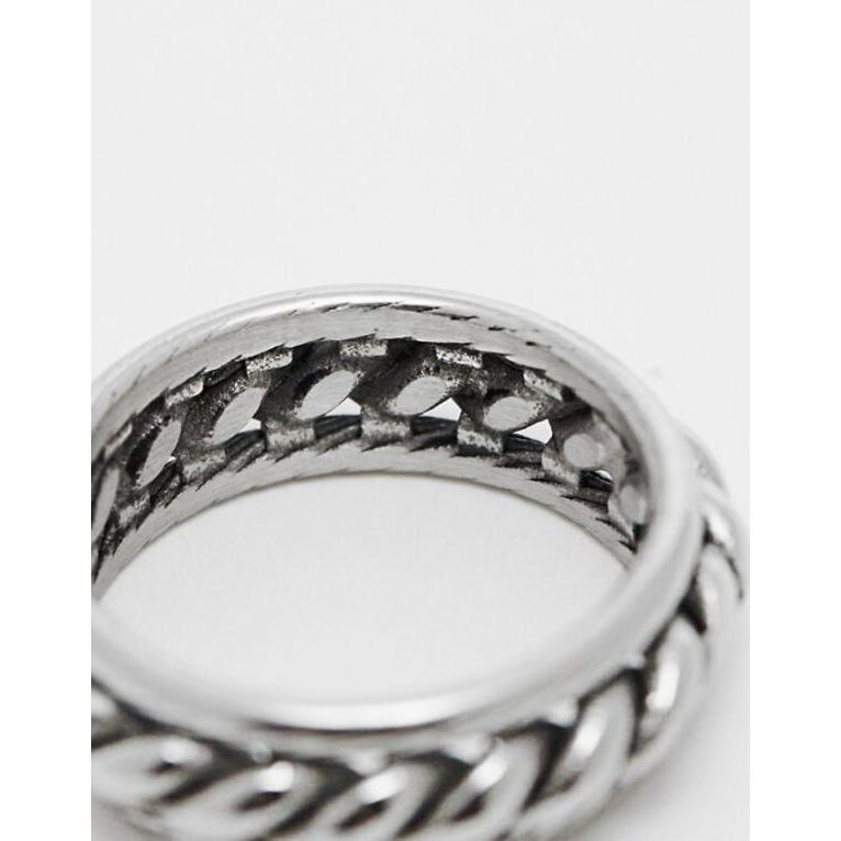 エイソス メンズ リング アクセサリー ASOS DESIGN waterproof stainless steel band ring with rope detail in burnished silver tone｜revida2｜03