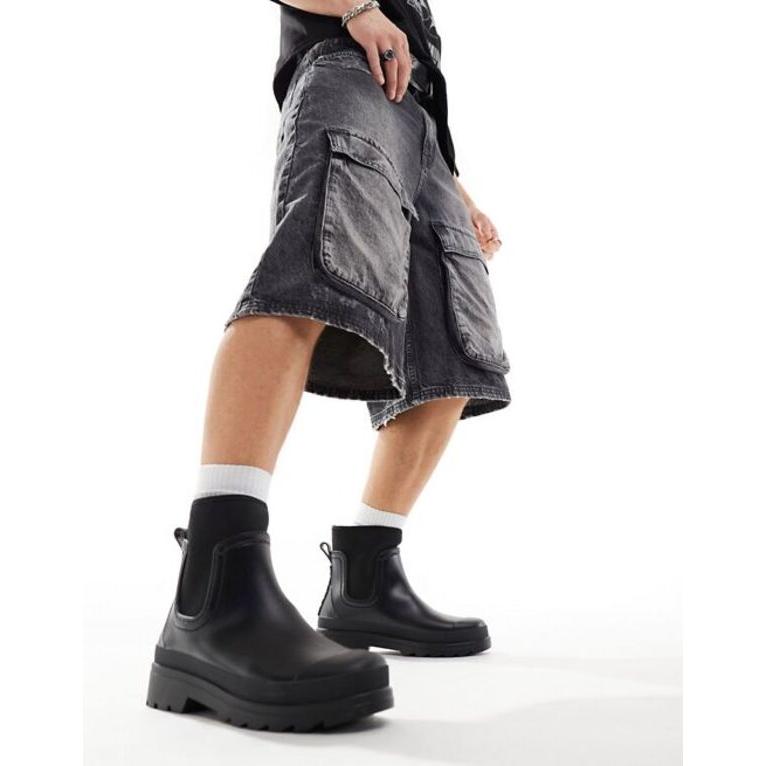 エイソス メンズ ブーツ・レインブーツ シューズ ASOS DESIGN ankle rubber boots in black pu with roman numeral detail｜revida2｜04