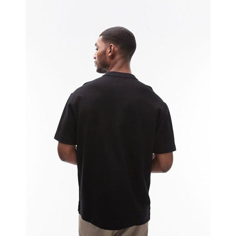 トップマン メンズ Tシャツ トップス Topman oversized fit textured heavy weight henley t-shirt in black｜revida2｜03