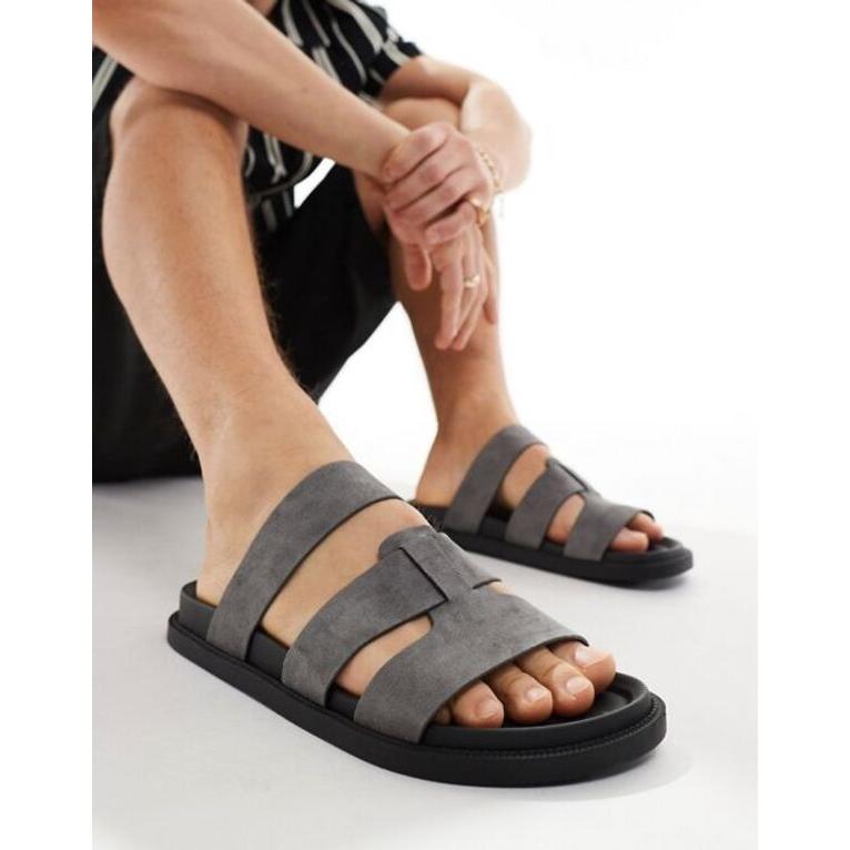 エイソス メンズ サンダル シューズ ASOS DESIGN sandals in gray faux suede｜revida2｜02