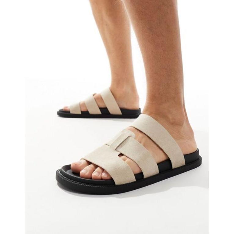 エイソス メンズ サンダル シューズ ASOS DESIGN cross strap sandals in stone suedette｜revida2｜03