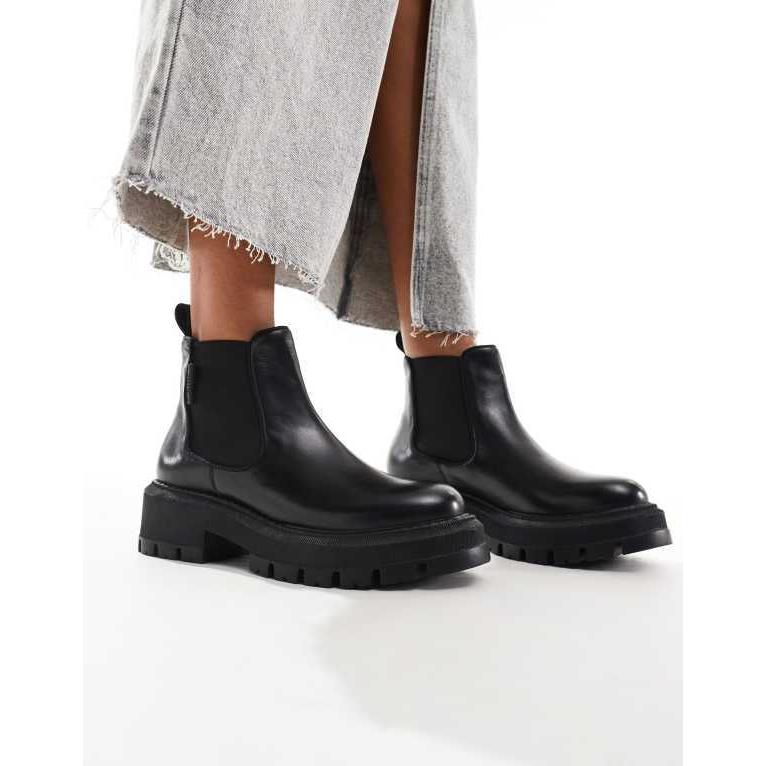 【新品/在庫あり】ウォークロンドン レディース ブーツ・レインブーツ シューズ Walk London Poppy chelsea boots in black leather 雨中走行