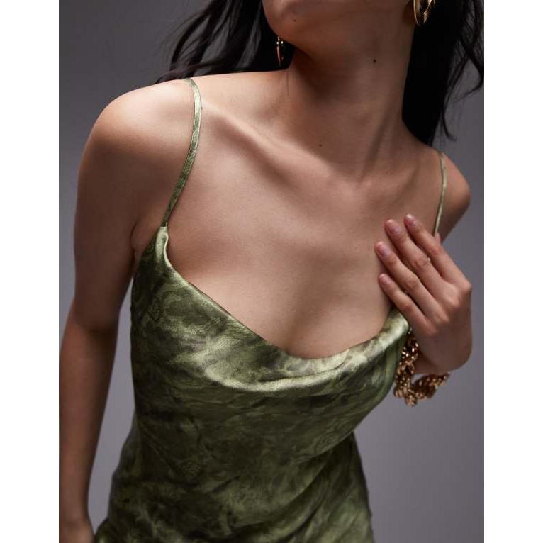 レディース ワンピース トップス Topshop cowl midi slip dress placement lace in 【MECHANICS】 green print