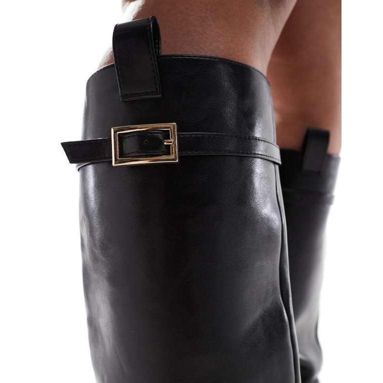 【国内即発】エイソス レディース ブーツ・レインブーツ シューズ ASOS DESIGN Curve Callie smart flat riding knee boots in black 緩まない靴ひも