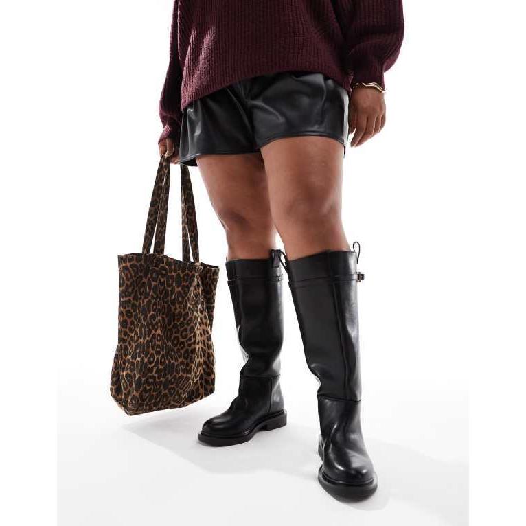 【国内即発】エイソス レディース ブーツ・レインブーツ シューズ ASOS DESIGN Curve Callie smart flat riding knee boots in black 緩まない靴ひも
