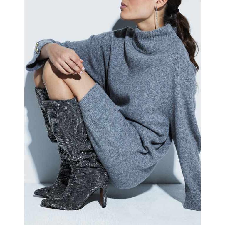 【直営店買付】 リバーアイランド レディース ブーツ・レインブーツ シューズ River Island heatseal knee high heeled boot in pewter 自分で履く