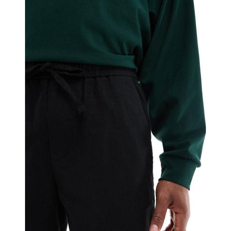 メンズ ハーフパンツ・ショーツ ボトムス ONLY & SONS linen blend tie waist shorts 【SOLDIER】 in black