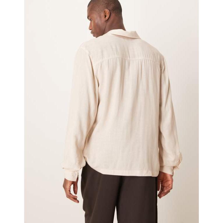 メンズ シャツ トップス ASOS DESIGN relaxed boxy shirt with 70s collar in brown 【空気圧】 stripe