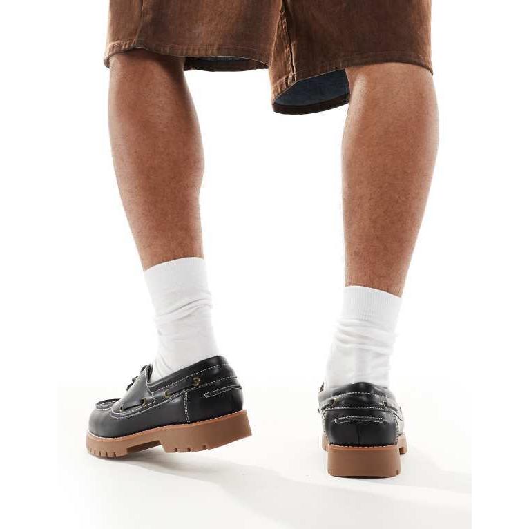 大人気，【高品質の製品】ベルシュカ メンズ デッキシューズ シューズ Bershka chunky boat shoes in black トレッキングシューズ