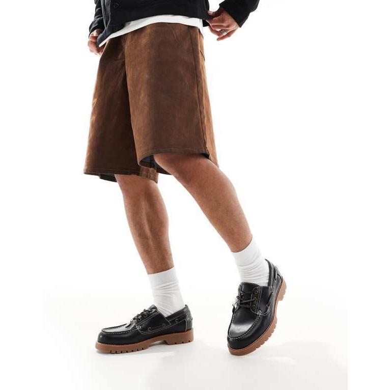 大人気，【高品質の製品】ベルシュカ メンズ デッキシューズ シューズ Bershka chunky boat shoes in black トレッキングシューズ