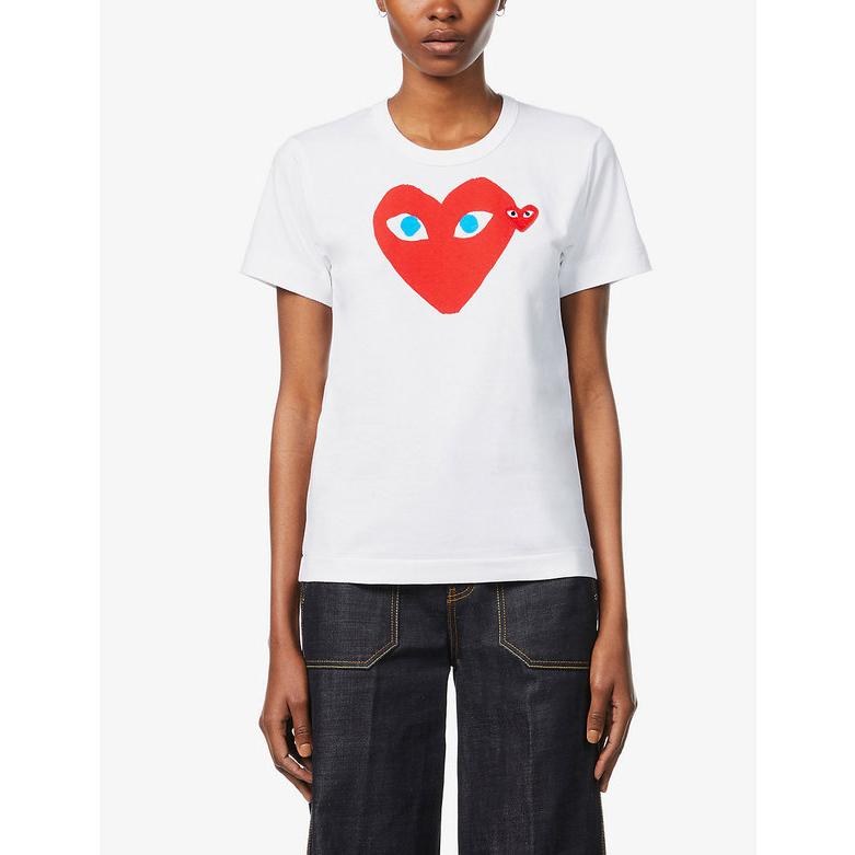 安心の定価販売】 コム デ ギャルソン メンズ Tシャツ トップス Hearts Play logo-print cotton-jersey T- shirt WHITE