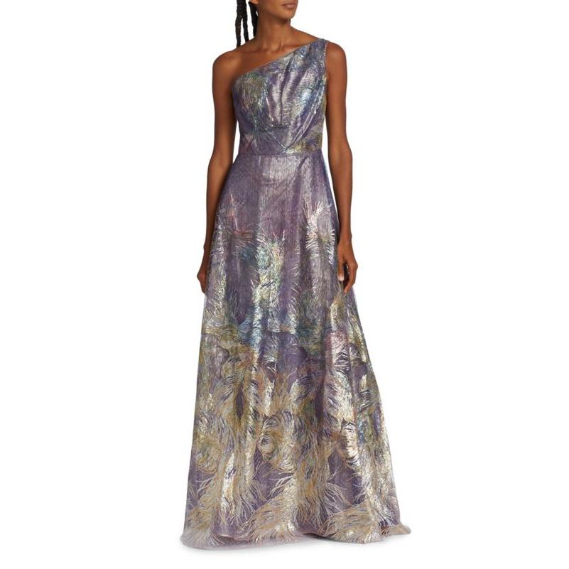 ルネルイス レディース ワンピース トップス One-Shoulder Feather Brocade Gown｜revida2｜03