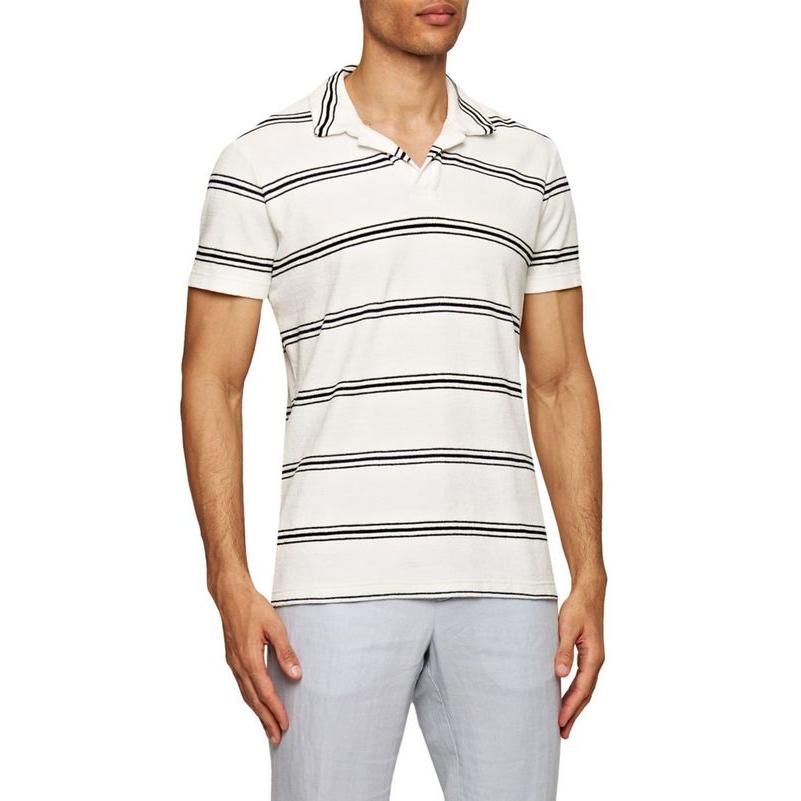 お気に入りの オールバー ブラウン メンズ ポロシャツ トップス Terry Classic Twin Stripe Polo Shirt