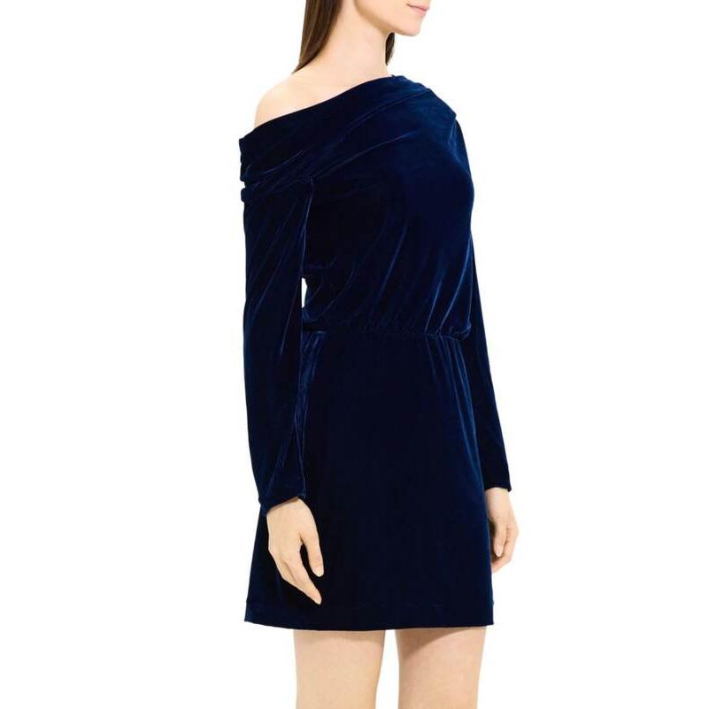 正規品を安く購入 セオリー レディース ワンピース トップス Velvet Draped Long-Sleeve Minidress