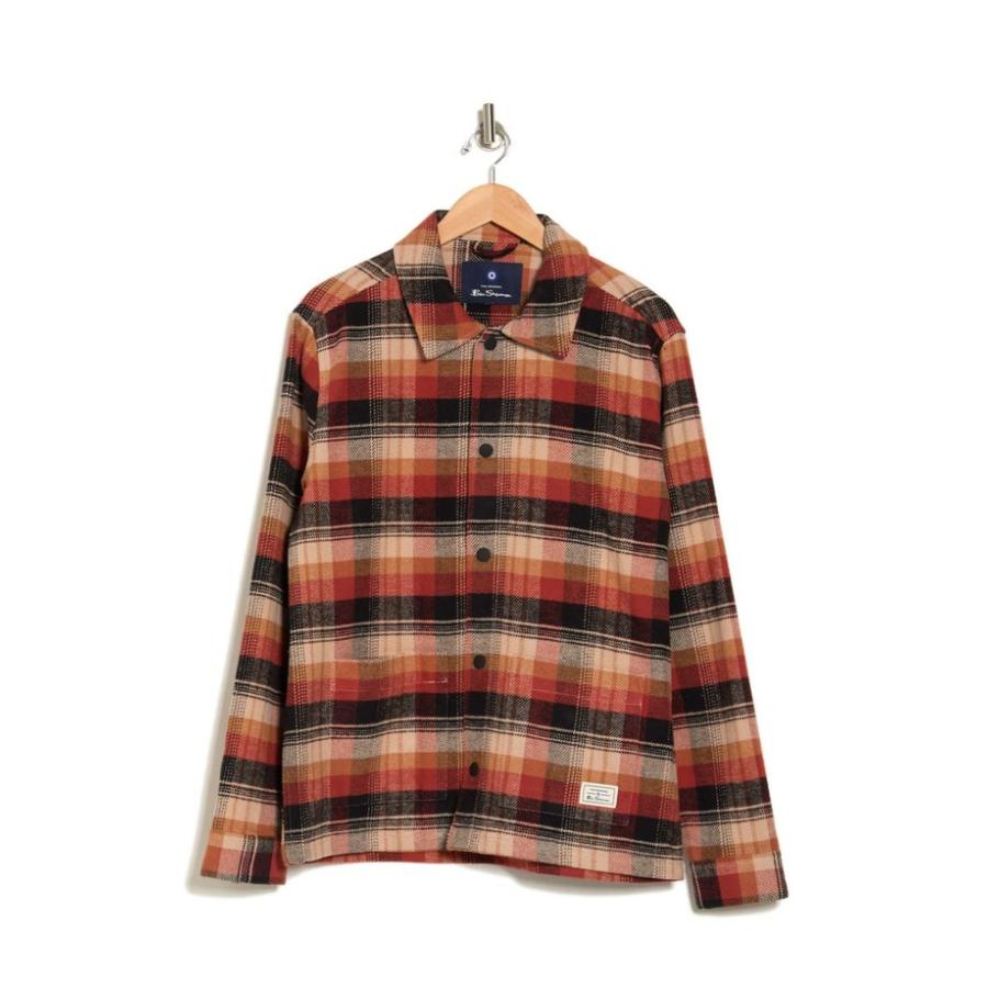 販売直営店 ベンシャーマン メンズ ジャケット・ブルゾン アウター Plaid Snap Front Cotton Shirt Jacket