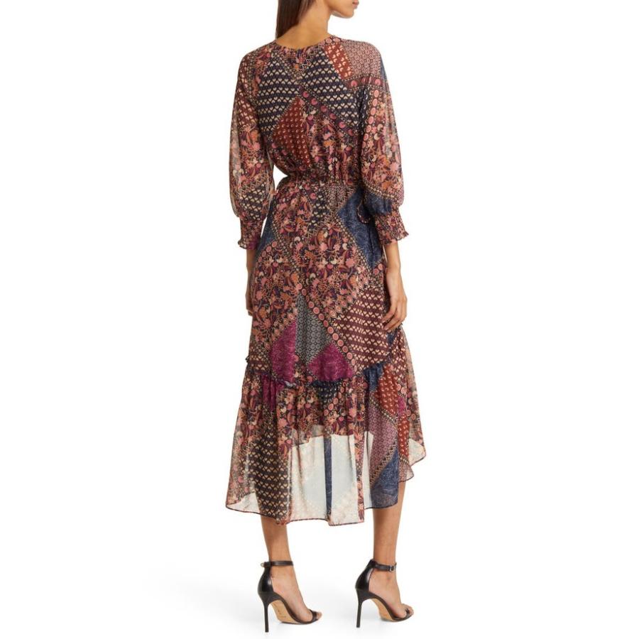 仕入れ・購入サイト ヴィンスカムート レディース ワンピース トップス Patchwork Print Long Sleeve High-Low Chiffon Dress