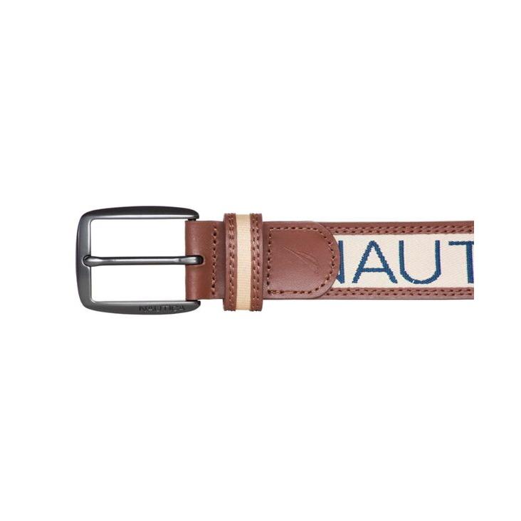 ナウティカ メンズ ベルト アクセサリー Men's Logo Ribbon with Leather Trim Belt｜revida2｜03