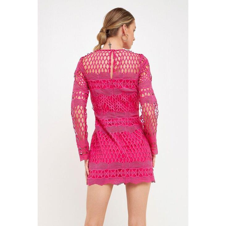 直売正本 エンドレスローズ レディース ワンピース トップス Women´s Long Sleeve Crochet Mini Dress