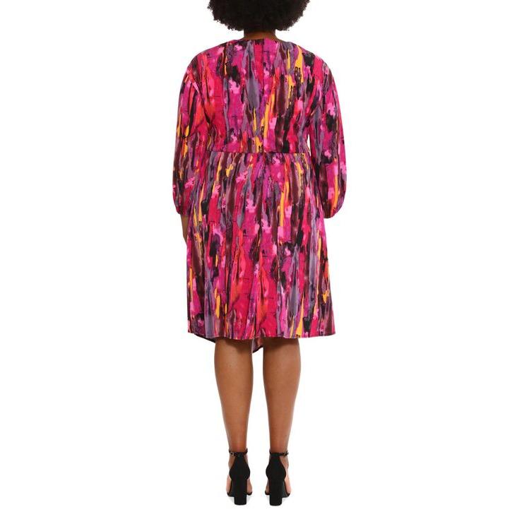 まとめ売り ロンドンタイムス レディース ワンピース トップス Plus Size Printed Twist-Front Midi Dress