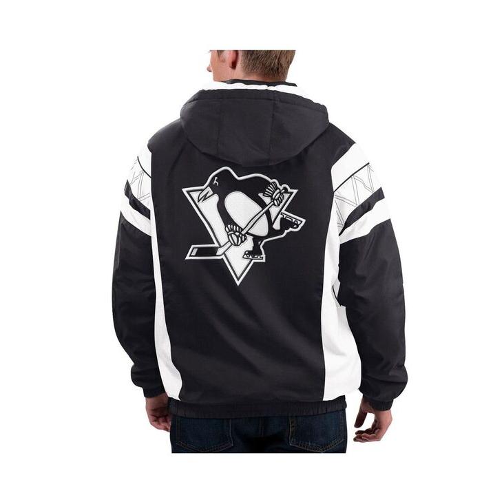 スターター メンズ アウター パーカー・スウェット フーディー Men's x NHL Black Ice Black White Pittsburgh Penguins Home Team Half-Zip Pullover Hoodie｜revida2｜02