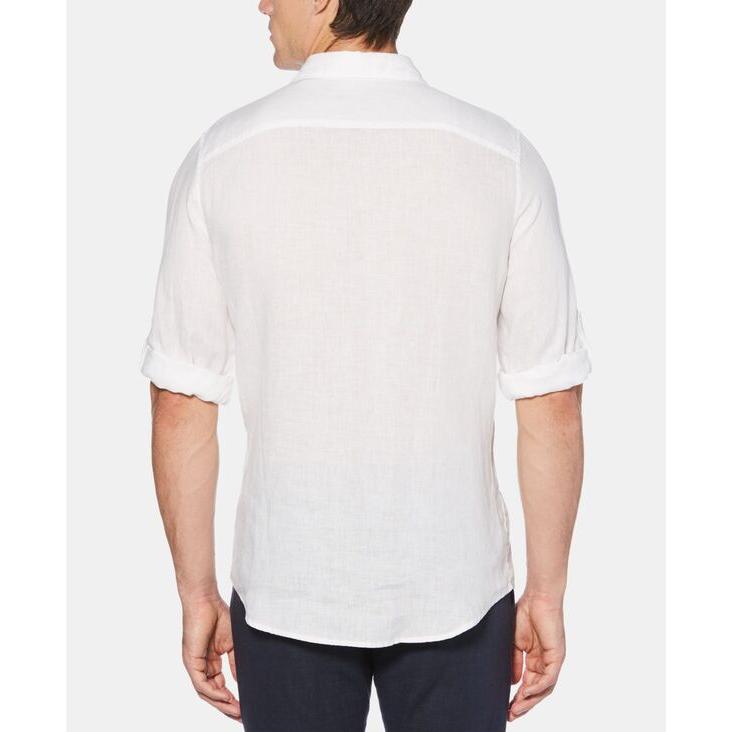 ペリーエリス メンズ シャツ トップス Men's Solid Linen Roll Sleeve Shirt｜revida2｜02