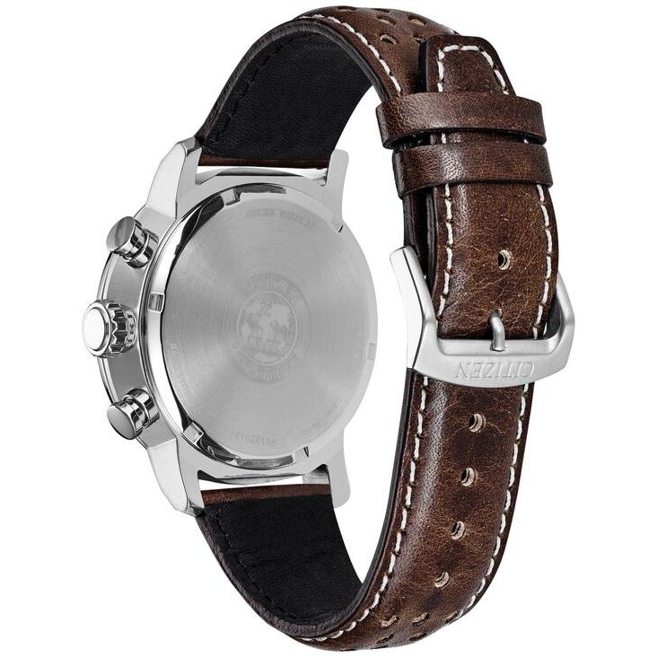 シチズン メンズ 腕時計 アクセサリー Eco-Drive Men's Chronograph Brown Leather Strap Watch 44mm｜revida2｜04