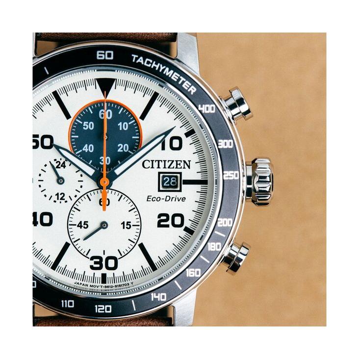 シチズン メンズ 腕時計 アクセサリー Eco-Drive Men's Chronograph Brown Leather Strap Watch 44mm｜revida2｜06