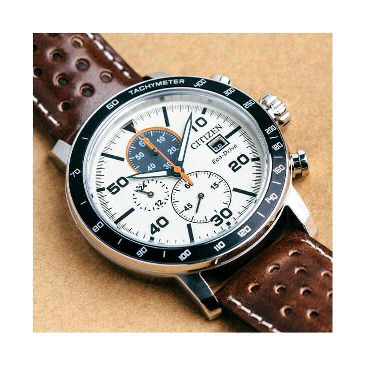 シチズン メンズ 腕時計 アクセサリー Eco-Drive Men's Chronograph Brown Leather Strap Watch 44mm｜revida2｜07