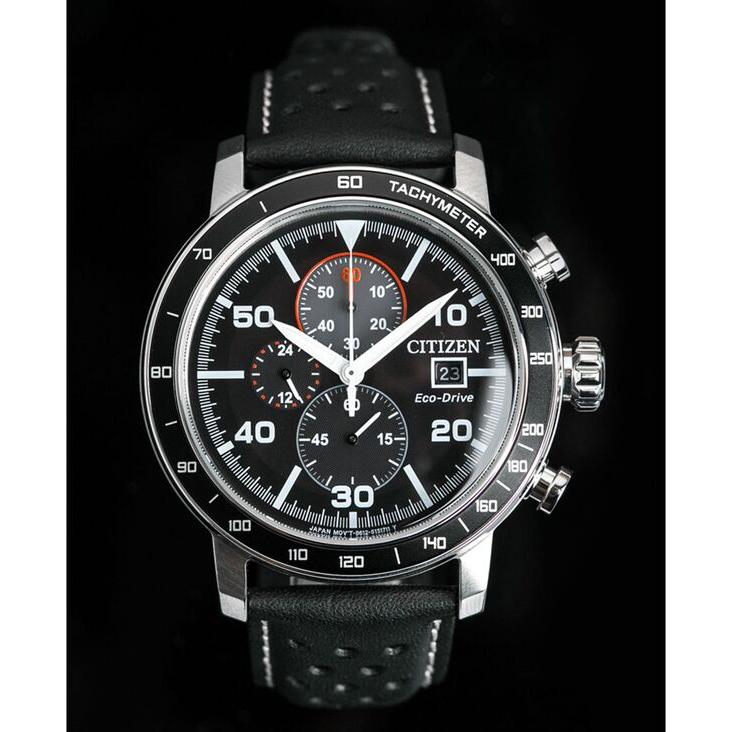 シチズン メンズ 腕時計 アクセサリー Eco-Drive Men's Chronograph Black Leather Strap Watch 44mm｜revida2｜07