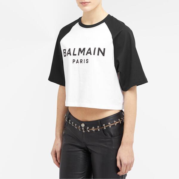 バルマン レディース Tシャツ トップス Balmain Printed Raglan Cropped T-Shirt｜revida2｜02