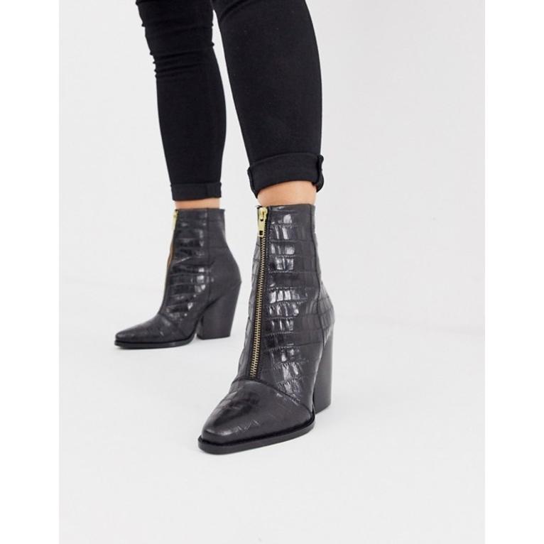 メーカー包装済 エイソス レディース ブーツ レインブーツ シューズ Asos Design Rotate Leather Zip Western Ankle Boots In Black Croc 第1位獲得 Zoetalentsolutions Com